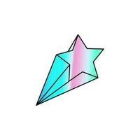 Flying star isolated on white background. Holographic badge, rainbow sticker, great for printing on paper, clothing. vector