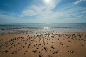 Beautiful seascape view with endless horizon at kung wiman beach chanthaburi city thailand. photo