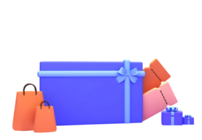 3D Render Of Gift Boxes With Carry Bags png