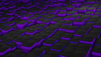 purple color 3d geometrical square block with glowing strip background video