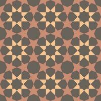 Eight-pointed shape background in the center. The five-pointed star is all around. Seamless abstract geometric pattern Brown color. Texture design for textile, tile, poster, wall. Vector illustration.