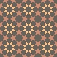 Eight-pointed shape background in the center. The five-pointed star is all around. Seamless abstract geometric pattern Brown color. Texture design for textile, tile, poster, wall. Vector illustration.