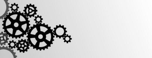 Mechanical cogwheel group banner. Small and large sprockets. Black silhouette gear icon design element. White background. Vector illustration.