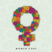 Happy Women's Day background with flowers decorated feminine symbol. vector