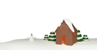 3D Render Of Decorative House From Lighting Garland With Baubles, Snowman, Xmas Tree On Snow png