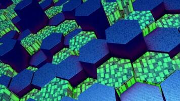 Animated blue and green 3d moving hexagonal-shaped pattern background video