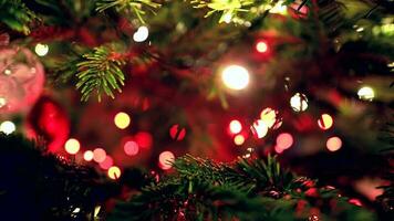 Illuminated Christmas Tree with Ornaments Background with Central Copy Space. video