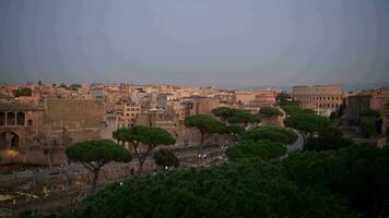 rom solnedgång panorama med colosseum och roman forum och marknadsföra. capitol av de lazio område. video