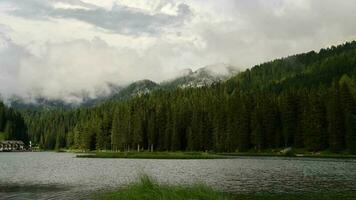 Time Lapse of Lake Misurina and the Dolomites Mountain Range During Summer Day. Italian Alpine Region. video