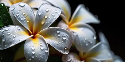 ai generado. ai generativo. plumeria frangipani flor cerca macro disparo. hermosa florecer spa relajarse onda. gráfico Arte foto
