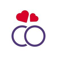 anillo amor icono sólido duocolor rojo púrpura estilo enamorado ilustración símbolo Perfecto. vector