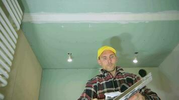 Construction Worker Patching Apartment Interior Walls video