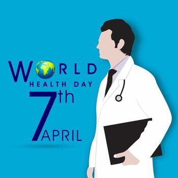 Abstract world health day concept with doctor and stylish text on grey background. vector