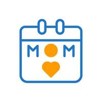 Calendar mom icon duotone blue orang colour mother day symbol illustration. vector