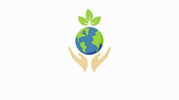 Grün Erde mit Hand und Baum Bewegung Grafik Öko Planet Animation video
