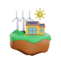 3d rendering of a wind turbine and solar panels ecology concept png