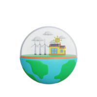 3d representación de un viento turbina y solar paneles ecología concepto png