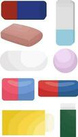 erasers, nags, eraser set, round, oval, rectangular, erasers of different colors, shapes and sizes, school and office supplies, vector, illustration, set vector