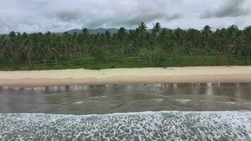 golven Aan de uitgestorven san vicente lang strand, Palawan eiland, antenne visie video