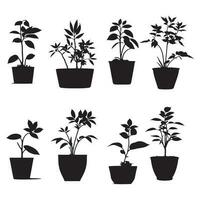 Beautiful Small Plants Silhouette Vector, Plants pot Vector, Plant silhouette set vector