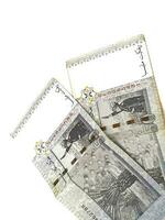 Isolated white photo of two 50 ringgit notes malaysian.