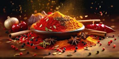 . . Set of different indian spices for meny food tasty. Graphic Art photo