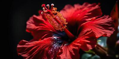 ai generado. ai generativo. macro Disparo ilustración de rojo hibisco flor abierto cerca. gráfico Arte foto