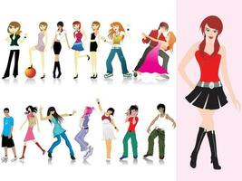 Set of young fashionable girls. vector