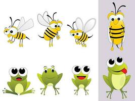 background with collection of bee and frog vector