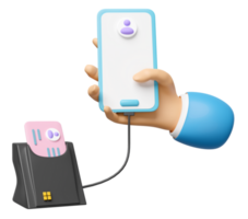 3d mobile phone, smartphone with smart card reader, external USB card reader, Id card, WiFi icon isolated. 3d render illustration png