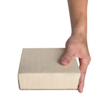 Hand holding paper box give gift isolated png