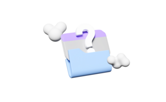 3d question mark symbol icon with folder, cloud storage isolated. storage download, data transfering, datacenter connection network png