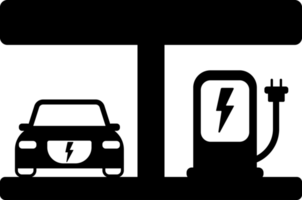 black and white charging station for electric car simple flat icon png