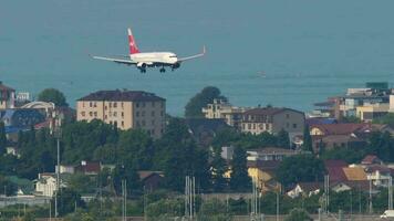SOCHI, RUSSIA JULY 31, 2022 - Boeing 737 of Nordwind Airlines approaching before landing at Sochi airport. Tourism and travel concept video