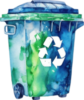 Green Blue Recycle Bin Watercolor Illustration. png