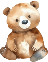 Cute Brown Bear Watercolor Illustration. png