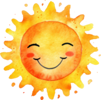 Cute Sun Cartoon Watercolor Illustration. png