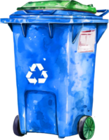 Blue Recycle Bin Watercolor Illustration. png