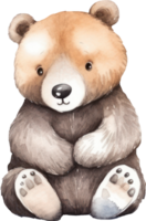 Cute Brown Bear Watercolor Illustration. png