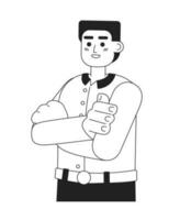 Caucasian entrepreneur arms crossed monochromatic flat vector character. Casual businessman smiling. Editable thin line half body person on white. Simple bw cartoon spot image for web graphic design