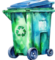 Green Blue Recycle Bin Watercolor Illustration. png