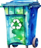 grön blå återvinna bin vattenfärg illustration. ai genererad png