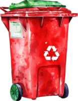 Red Recycle Bin Watercolor Illustration. png