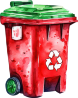 Red Recycle Bin Watercolor Illustration. png
