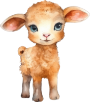 Cute Lamb Watercolor Illustration AI Generated png