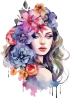 Frau und Blume Aquarell Illustration. ai generiert png