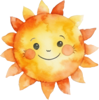 carino sole cartone animato acquerello illustrazione. ai generato png