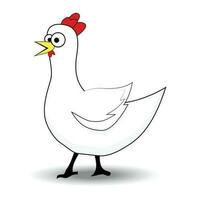 White chicken bird. Poultry farm, chicken farmer, hen and farm animals. Vector illustration