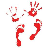 Bloody handprints and feet. Blood splatter and bloody hand print, vector illustration