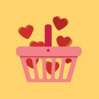 rosado compras cesta lleno con corazones y gustos, en línea compras y márketing concepto vector